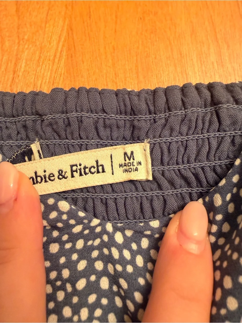 Abercrombie Navy Puff-Sleeve Dot Square-Neck Top